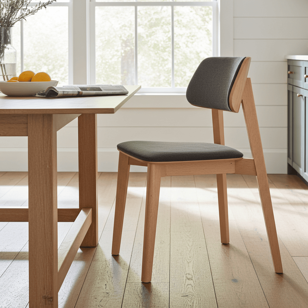 The Rowan Mid-Century Modern Dining Chair in Natural Wood and Grey