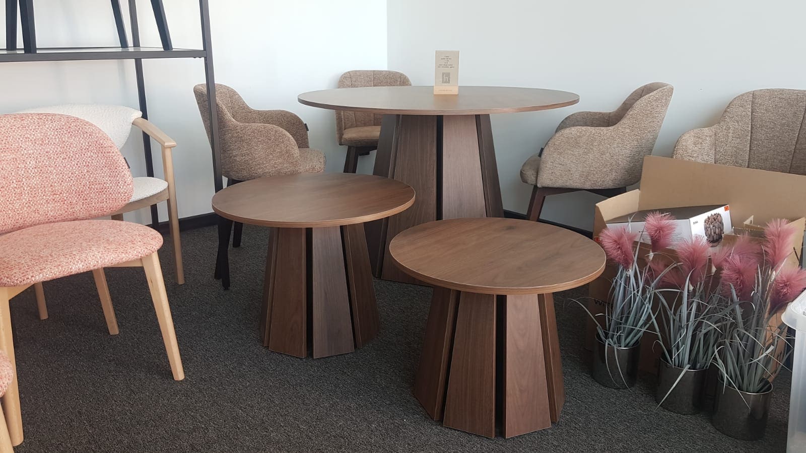 The Sterling Extendable Round Dining Table with Geometric Base up to 140cm Length