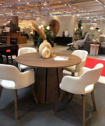 The Sterling Extendable Round Dining Table with Geometric Base up to 140cm Length