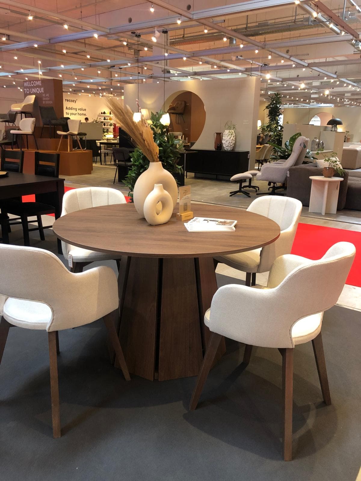 The Sterling Extendable Round Dining Table with Geometric Base up to 140cm Length