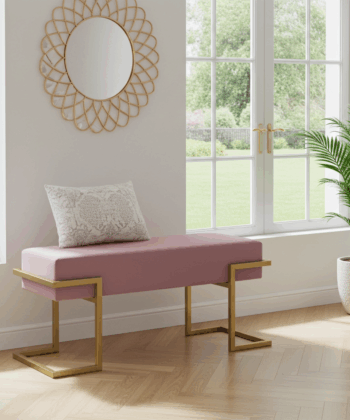Axon Modern Pink Velvet Bench with Gold Metal Frame 80x34x42cm