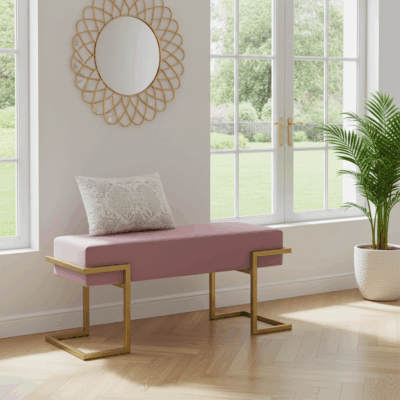 Axon Modern Pink Velvet Bench with Gold Metal Frame 80x34x42cm