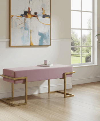 Axon Modern Pink Velvet Bench with Gold Metal Frame 100x34x45cm