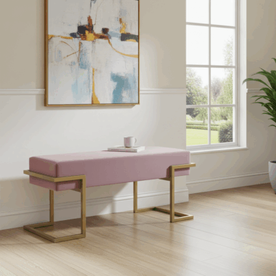 Axon Modern Pink Velvet Bench with Gold Metal Frame 100x34x45cm