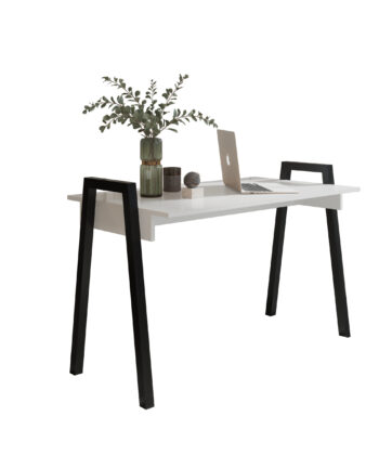 Adele Computer Desk — White Top with Black Powder‑Coated Legs, Modern Home Office Table, 120×68×75 cm