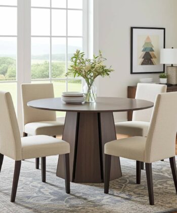 The Sterling Extendable Round Dining Table with Geometric Base up to 180cm Length