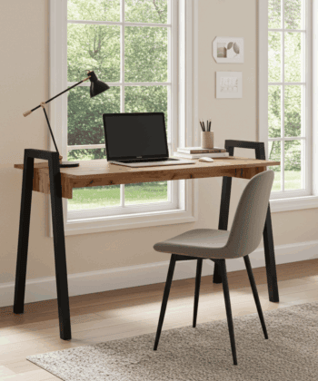 Adele  Desk — White Top with Black Powder‑Coated Legs, Modern Home Office Table, 120×68×75 cm