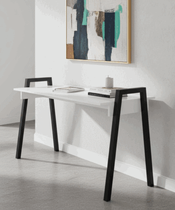 Adele  Desk — White Top with Black Powder‑Coated Legs, Modern Home Office Table, 120×68×75 cm