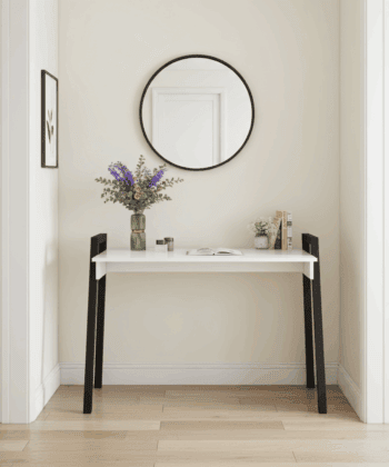 Adele  Desk — White Top with Black Powder‑Coated Legs, Modern Home Office Table, 120×68×75 cm