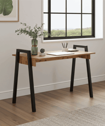 Adele  Desk — White Top with Black Powder‑Coated Legs, Modern Home Office Table, 120×68×75 cm