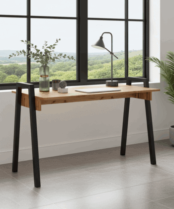 Adele  Desk — White Top with Black Powder‑Coated Legs, Modern Home Office Table, 120×68×75 cm