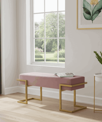 Axon Modern Pink Velvet Bench with Gold Metal Frame 100x34x45cm