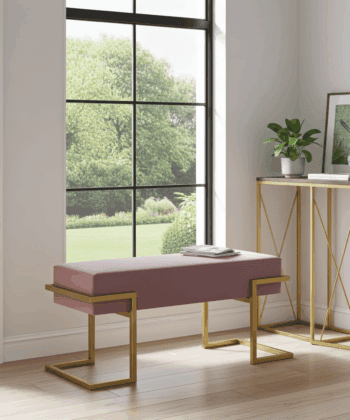 Axon Modern Pink Velvet Bench with Gold Metal Frame 100x34x45cm