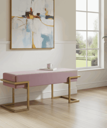 Axon Modern Pink Velvet Bench with Gold Metal Frame 100x34x45cm