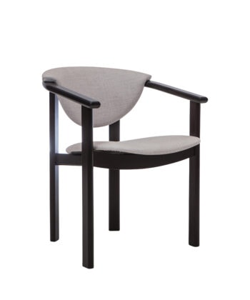 Beech Wood Upholstered Armchair — Curved Back, Padded Boucle Seat