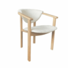 Beech Wood Upholstered Armchair — Curved Back, Padded Boucle Seat