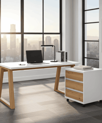 II Office Set — Artisan Oak Desk with Black Accents + Under‑Desk Cabinet with 3 Drawers, Laminate Finish