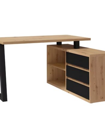 II Office Set — Artisan Oak Desk with Black Accents + Under‑Desk Cabinet with 3 Drawers, Laminate Finish