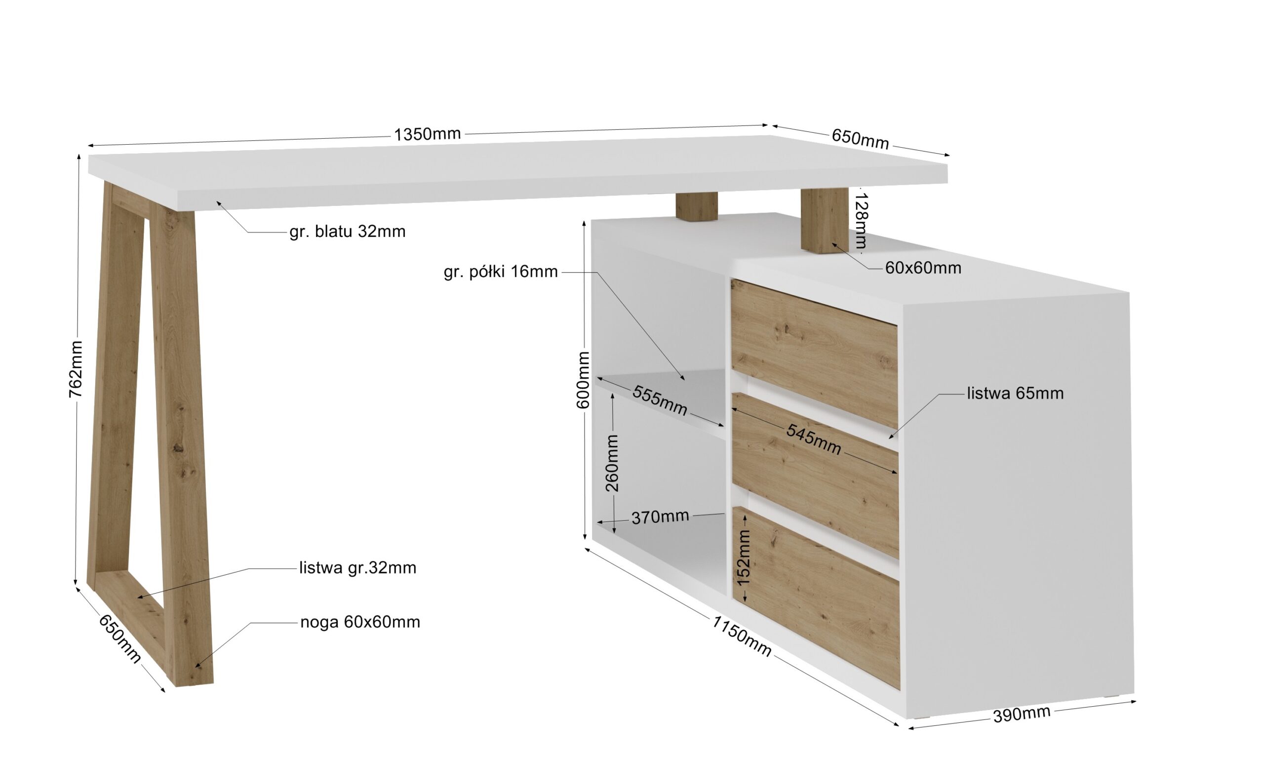 II Office Set — Artisan Oak Desk with Black Accents + Under‑Desk Cabinet with 3 Drawers, Laminate Finish