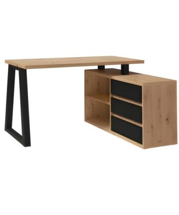 II Office Set — Artisan Oak Desk with Black Accents + Under‑Desk Cabinet with 3 Drawers, Laminate Finish
