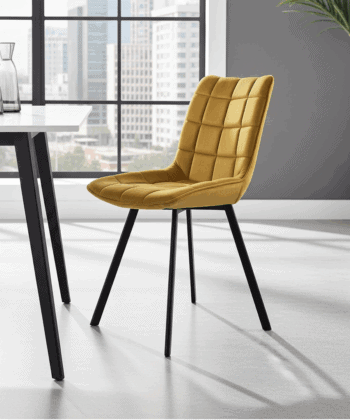 Lila Velvet Dining Chair with Quilted Seat and Black Metal Legs