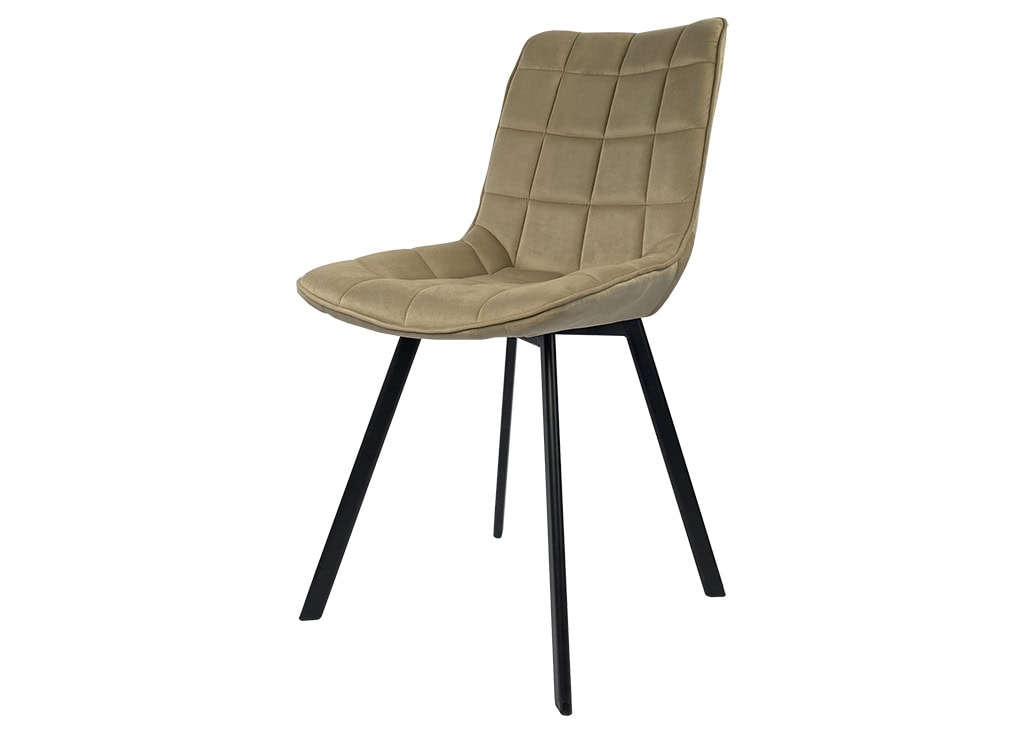 Lila Velvet Dining Chair with Quilted Seat and Black Metal Legs