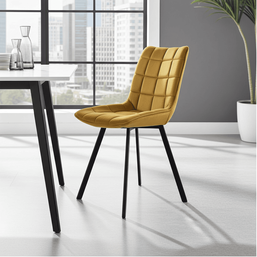 Lila Velvet Dining Chair with Quilted Seat and Black Metal Legs
