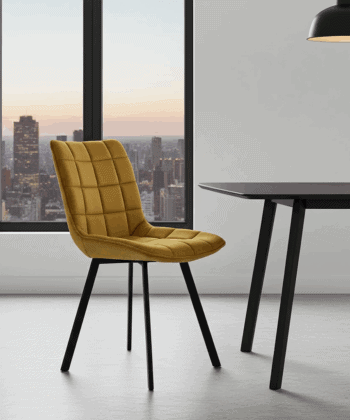 Lila Velvet Dining Chair with Quilted Seat and Black Metal Legs