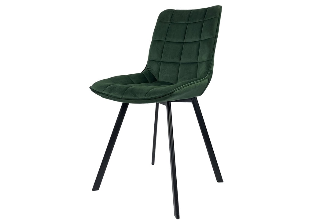 Lila Velvet Dining Chair with Quilted Seat and Black Metal Legs