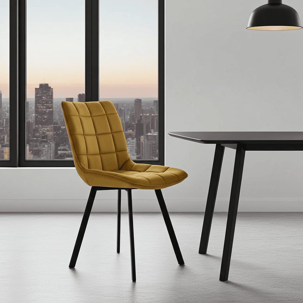 Lila Velvet Dining Chair with Quilted Seat and Black Metal Legs