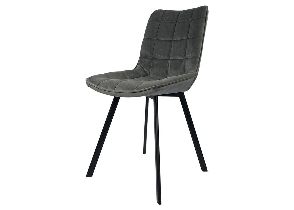 Lila Velvet Dining Chair with Quilted Seat and Black Metal Legs