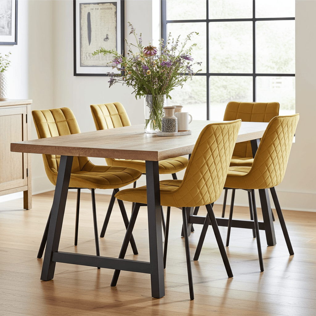 Lila Velvet Dining Chair with Quilted Seat and Black Metal Legs