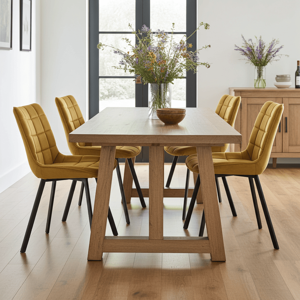 Lila Velvet Dining Chair with Quilted Seat and Black Metal Legs