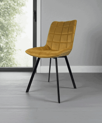 Lila Velvet Dining Chair with Quilted Seat and Black Metal Legs