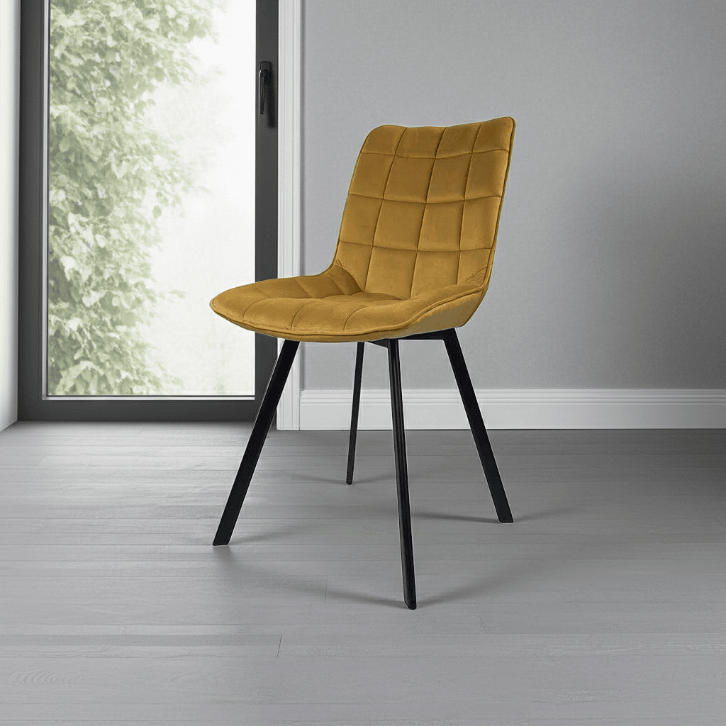 Lila Velvet Dining Chair with Quilted Seat and Black Metal Legs