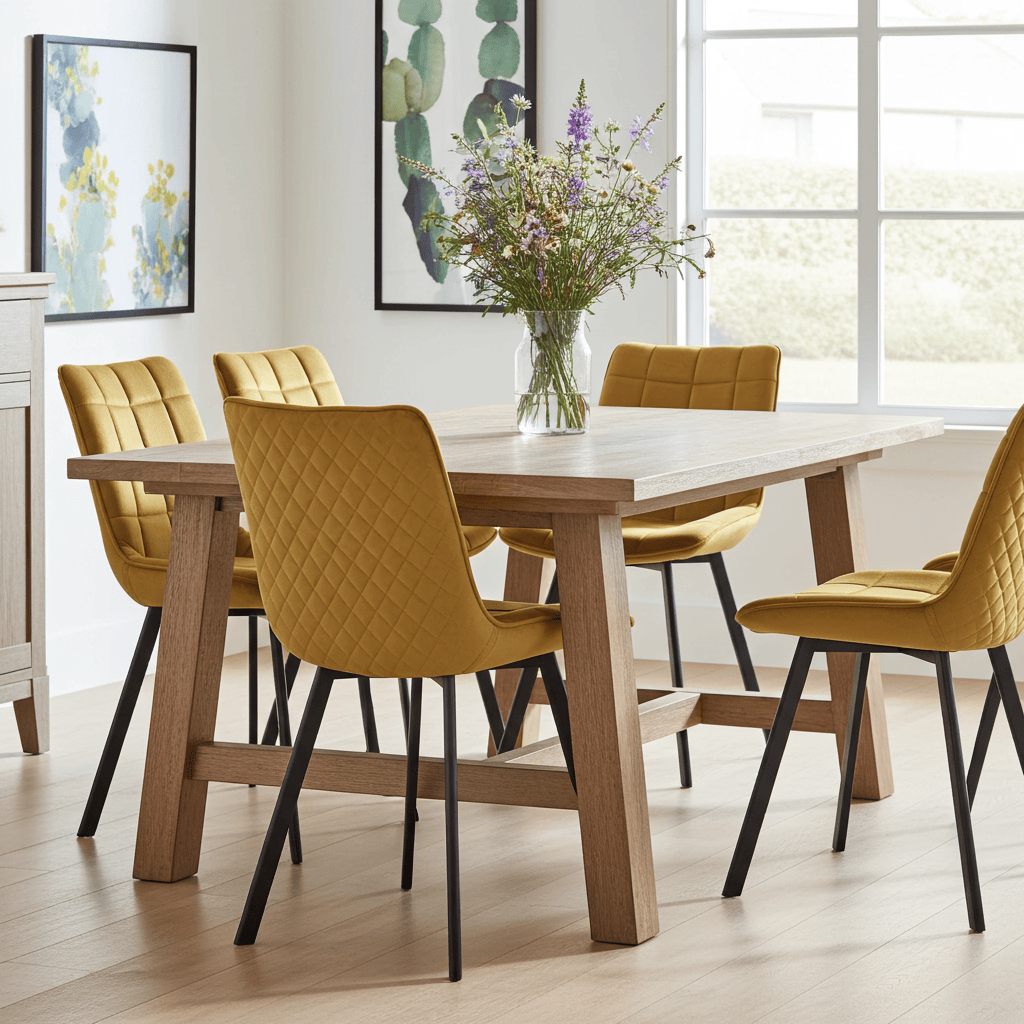 Lila Velvet Dining Chair with Quilted Seat and Black Metal Legs