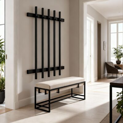 Loft Metal Wall Coat Rack – Lamel Design, 65×100×6 cm, Black