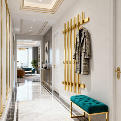 Loft Metal Wall Coat Rack – Lamel Design, 65×100×6 cm, Gold