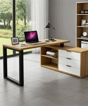MebMax 2 Office Set — Artisan Oak Desk with Black Frame + Chest with Drawers in Artisan Oak/White Matt, Universal Left/Right