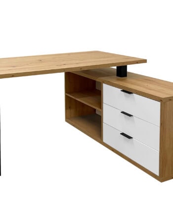 MebMax 2 Office Set — Artisan Oak Desk with Black Frame + Chest with Drawers in Artisan Oak/White Matt, Universal Left/Right