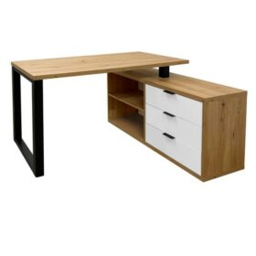 MebMax 2 Office Set — Artisan Oak Desk with Black Frame + Chest with Drawers in Artisan Oak/White Matt, Universal Left/Right