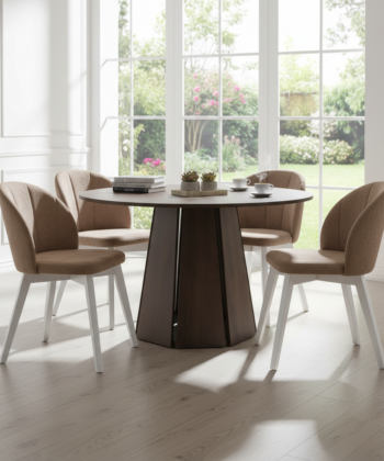 The Sterling Extendable Round Dining Table with Geometric Base up to 140cm Length