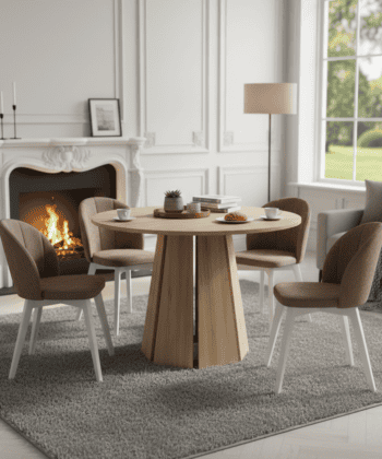 The Sterling Extendable Round Dining Table with Geometric Base up to 180cm Length