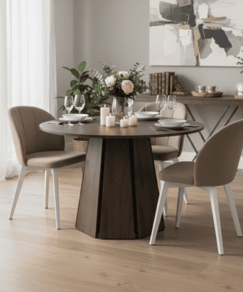 The Sterling Extendable Round Dining Table with Geometric Base up to 180cm Length