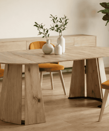 The Sterling Extendable Round Dining Table with Geometric Base up to 180cm Length