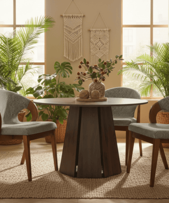 The Sterling Extendable Round Dining Table with Geometric Base up to 180cm Length