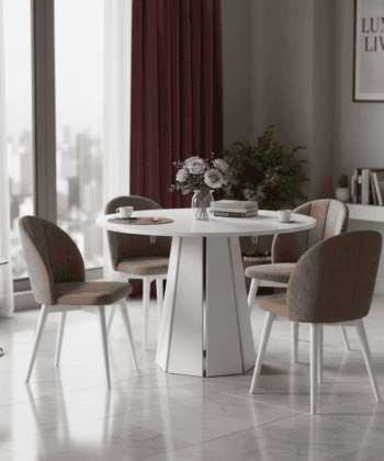 The Sterling Extendable Round Dining Table with Geometric Base up to 180cm Length