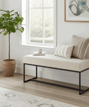 Urban Modern Upholstered Bench with Powder Coated Metal Frame 80x30x42cm