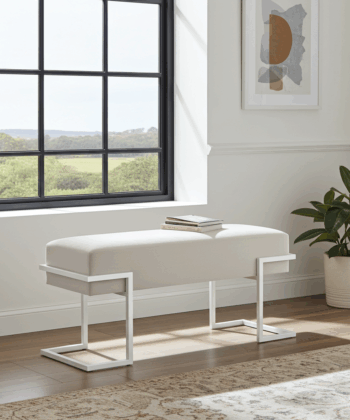 Axon Modern White Velvet Bench with Gold Metal Frame 80x34x45cm