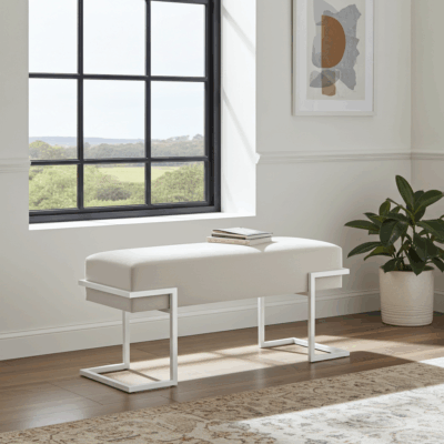 Axon Modern White Velvet Bench with Gold Metal Frame 80x34x45cm